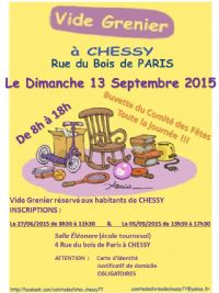 1er Vide Greniers du Centre Urbain de Chessy. Le dimanche 13 septembre 2015 à Chessy. Seine-et-Marne.  08H00